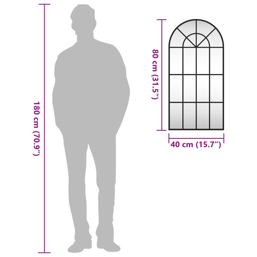 Schwarzer Wandspiegel 40x80 cm Eisenbogen
