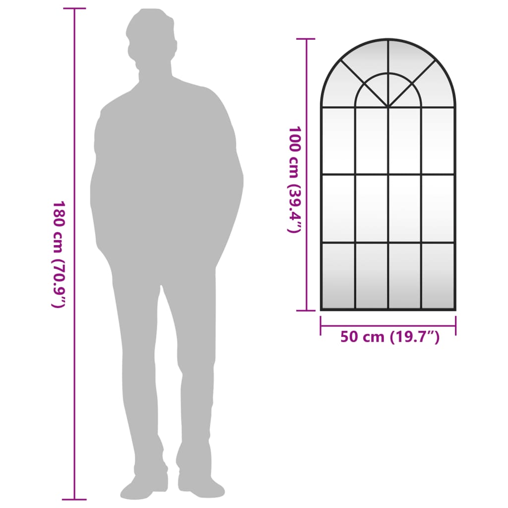 Schwarzer Wandspiegel 50x100 cm Eisenbogen