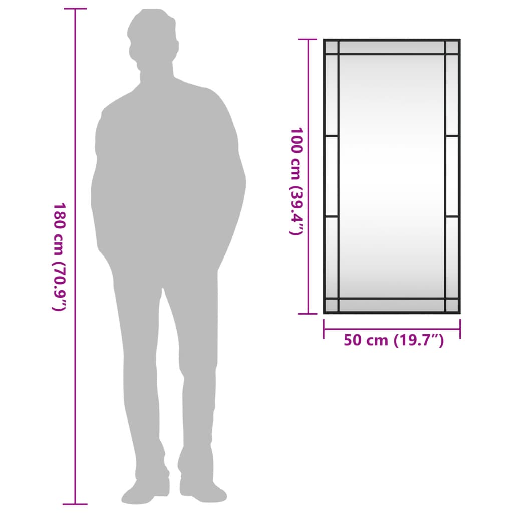 Schwarzer Wandspiegel 50x100 cm rechteckiges Eisen