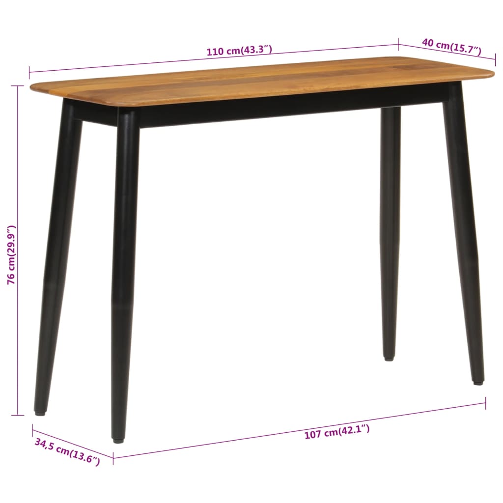 Table console 110x40x76 cm bois de manguier solide et fer