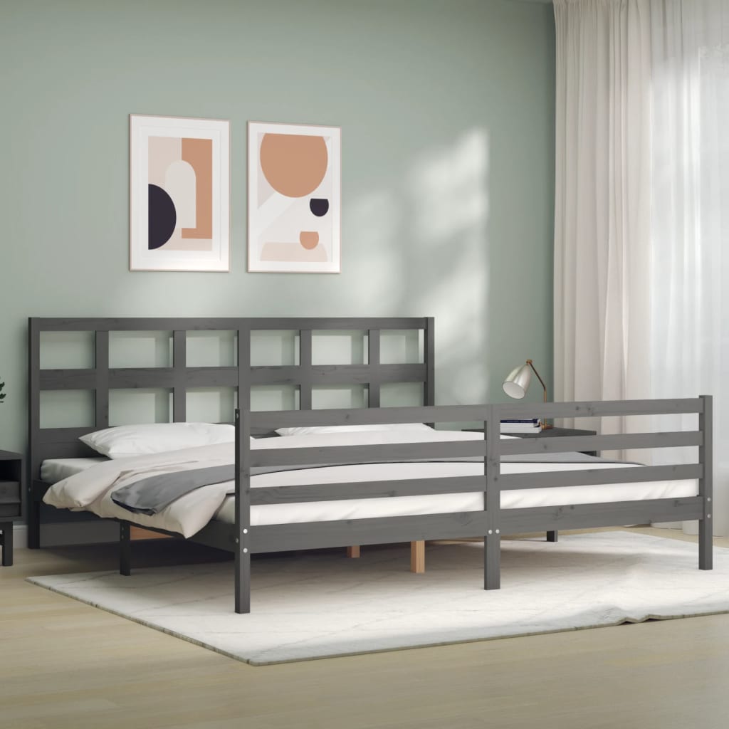 Cadre de lit sans matelas gris 200x200 cm bois massif