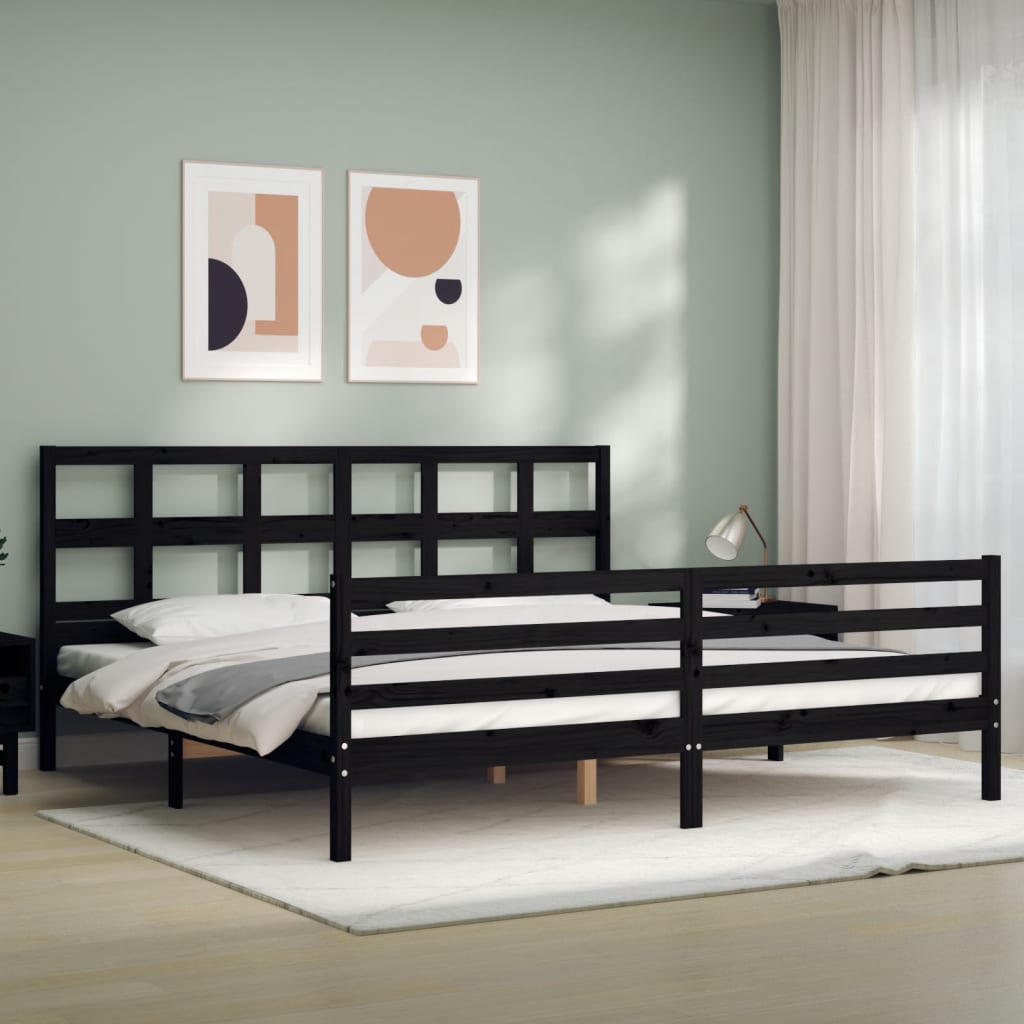 Cadre de lit sans matelas noir 200x200 cm bois massif