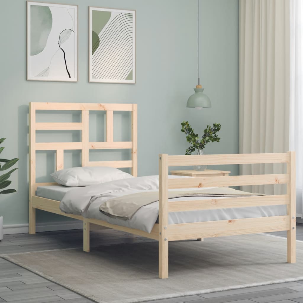 Solid wood bed frame without mattress