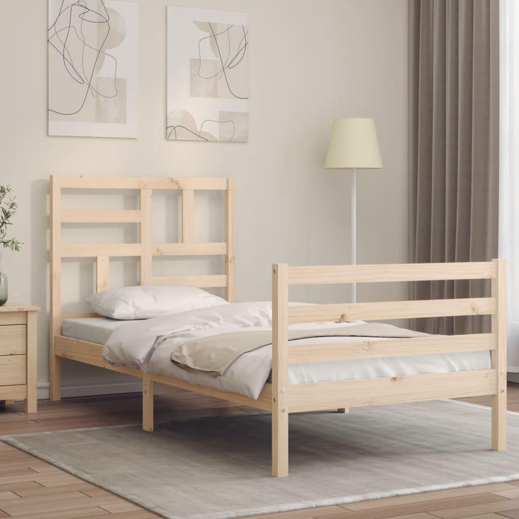 Solid wood bed frame without mattress