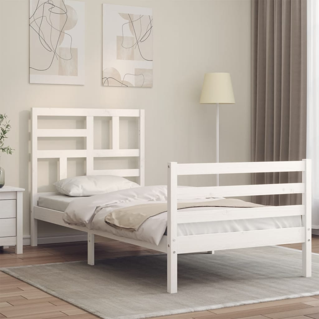 Cadre de lit sans matelas blanc bois massif