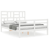 White solid wood bed frame without mattress