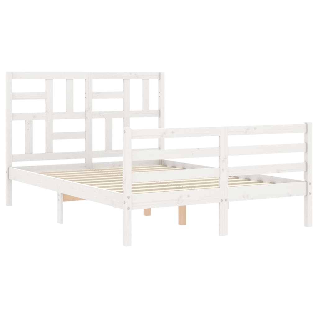 White solid wood bed frame without mattress