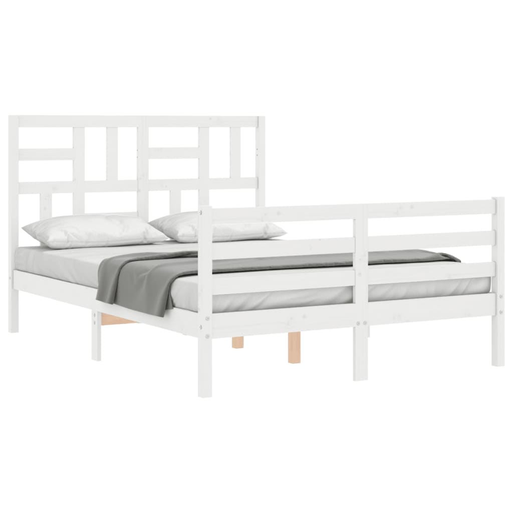 White solid wood bed frame without mattress