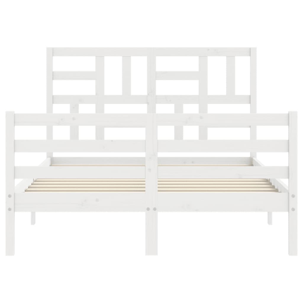 White solid wood bed frame without mattress