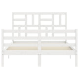 White solid wood bed frame without mattress