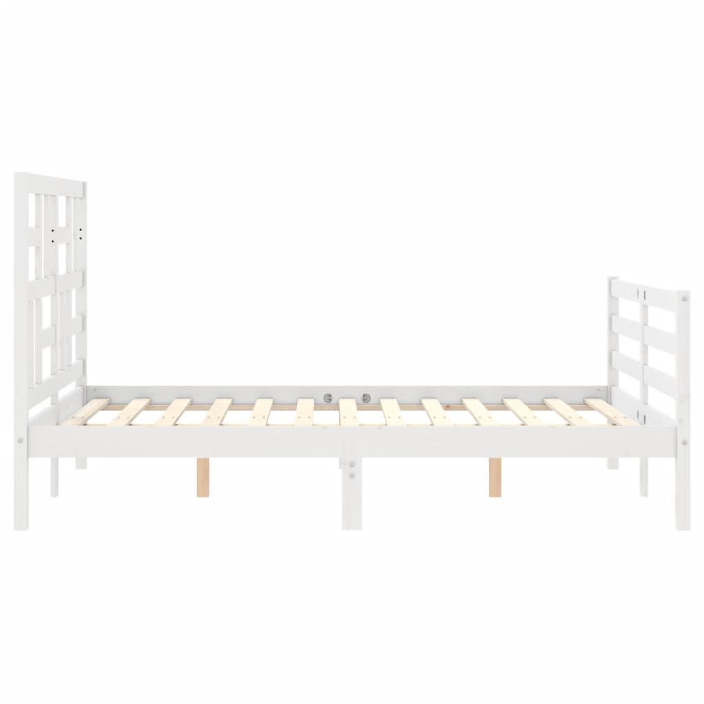 White solid wood bed frame without mattress