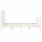 White solid wood bed frame without mattress