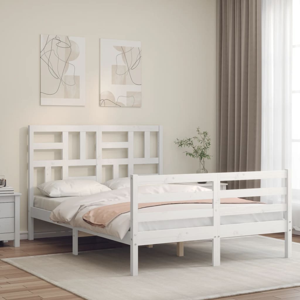 Cadre de lit sans matelas blanc bois massif