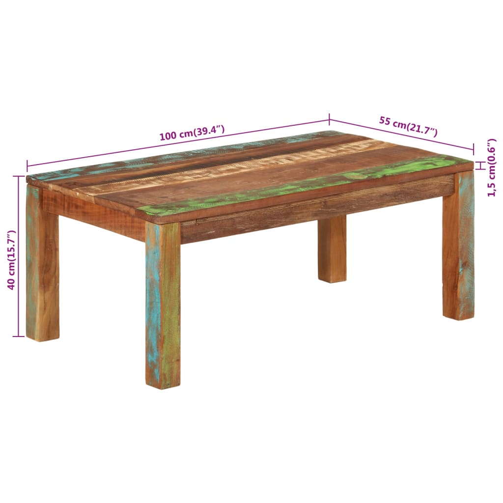 Table basse 100x55x40 cm bois de récupération massif