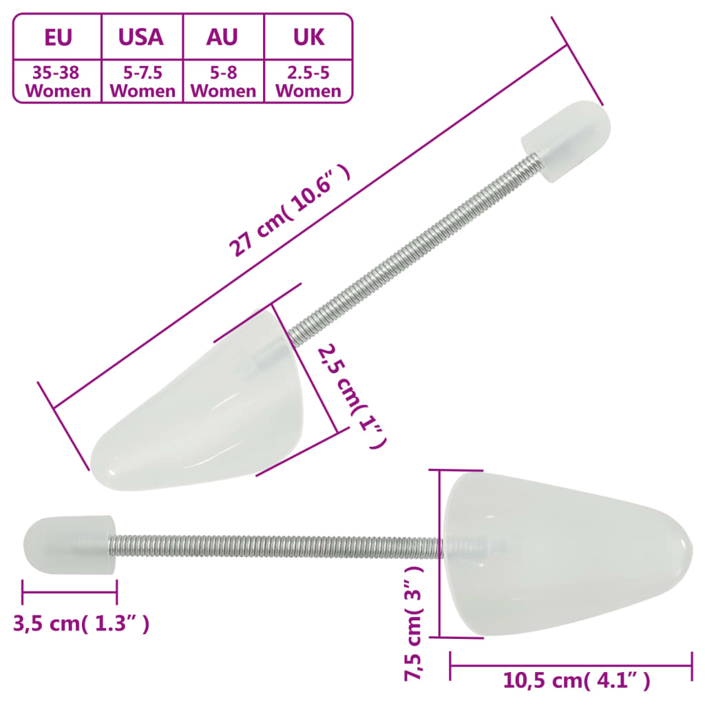 Shoe trees 5 pairs white EU 35-38 plastic