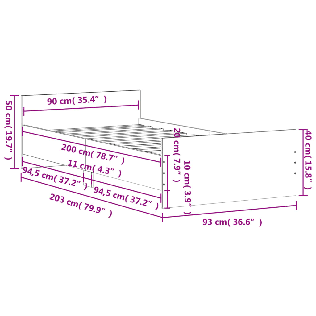 Bed frame without mattress sonoma oak 90x200 cm