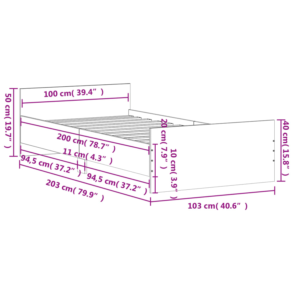 Bed frame without mattress sonoma oak 100x200 cm