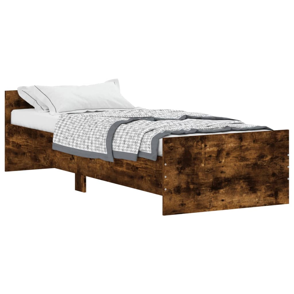 Bed frame without mattress smoked oak 75x190cm engineered wood