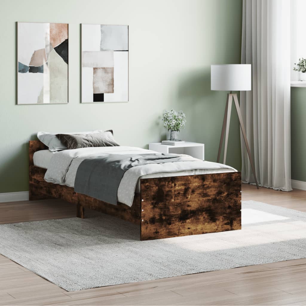 Bed frame without mattress smoked oak 75x190cm engineered wood