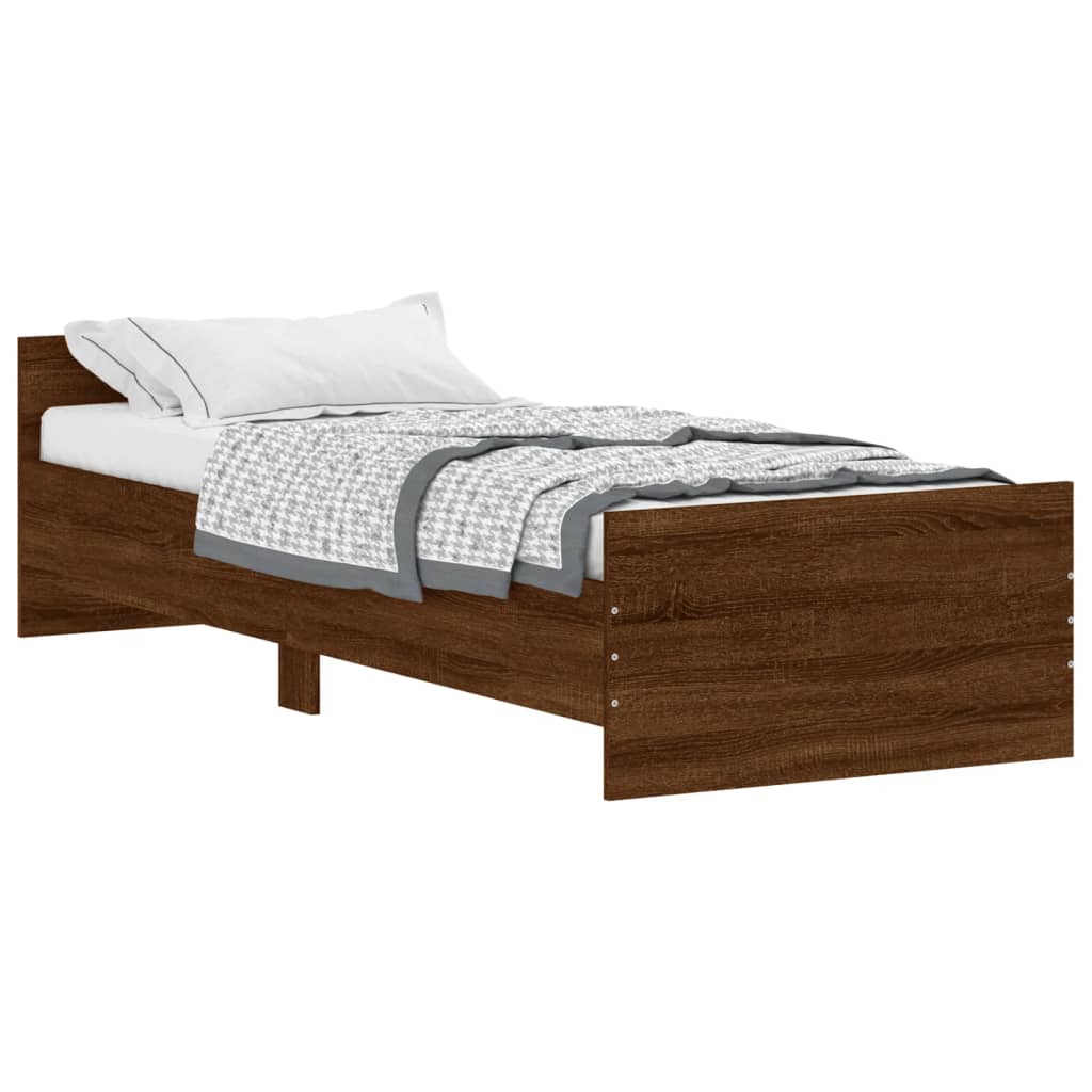 Bed frame without mattress brown oak 75x190cm engineered wood