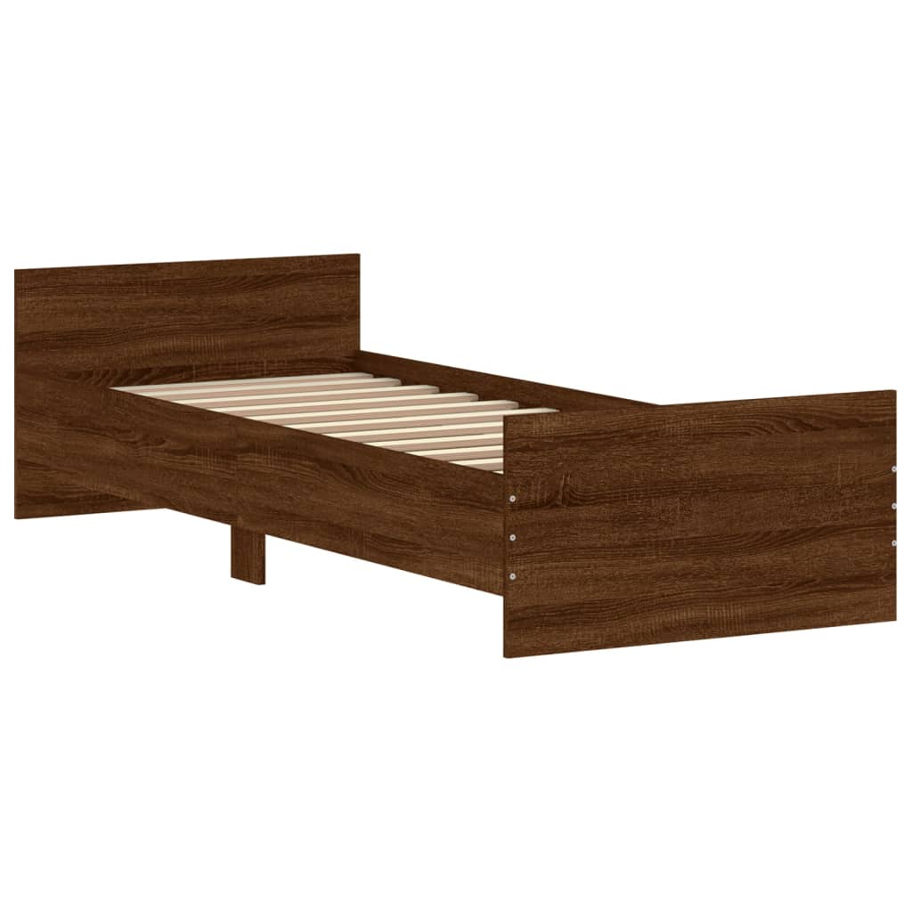 Bed frame without mattress brown oak 75x190cm engineered wood