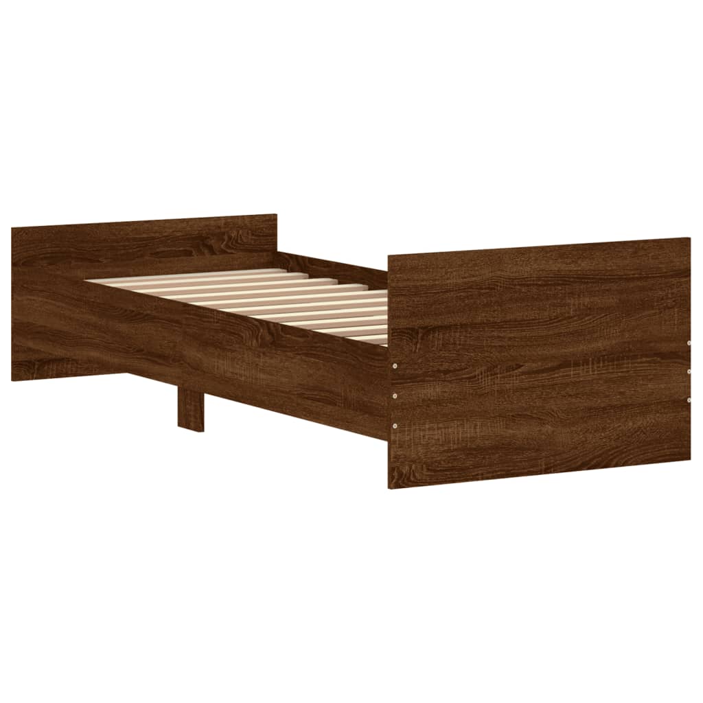 Bed frame without mattress brown oak 75x190cm engineered wood