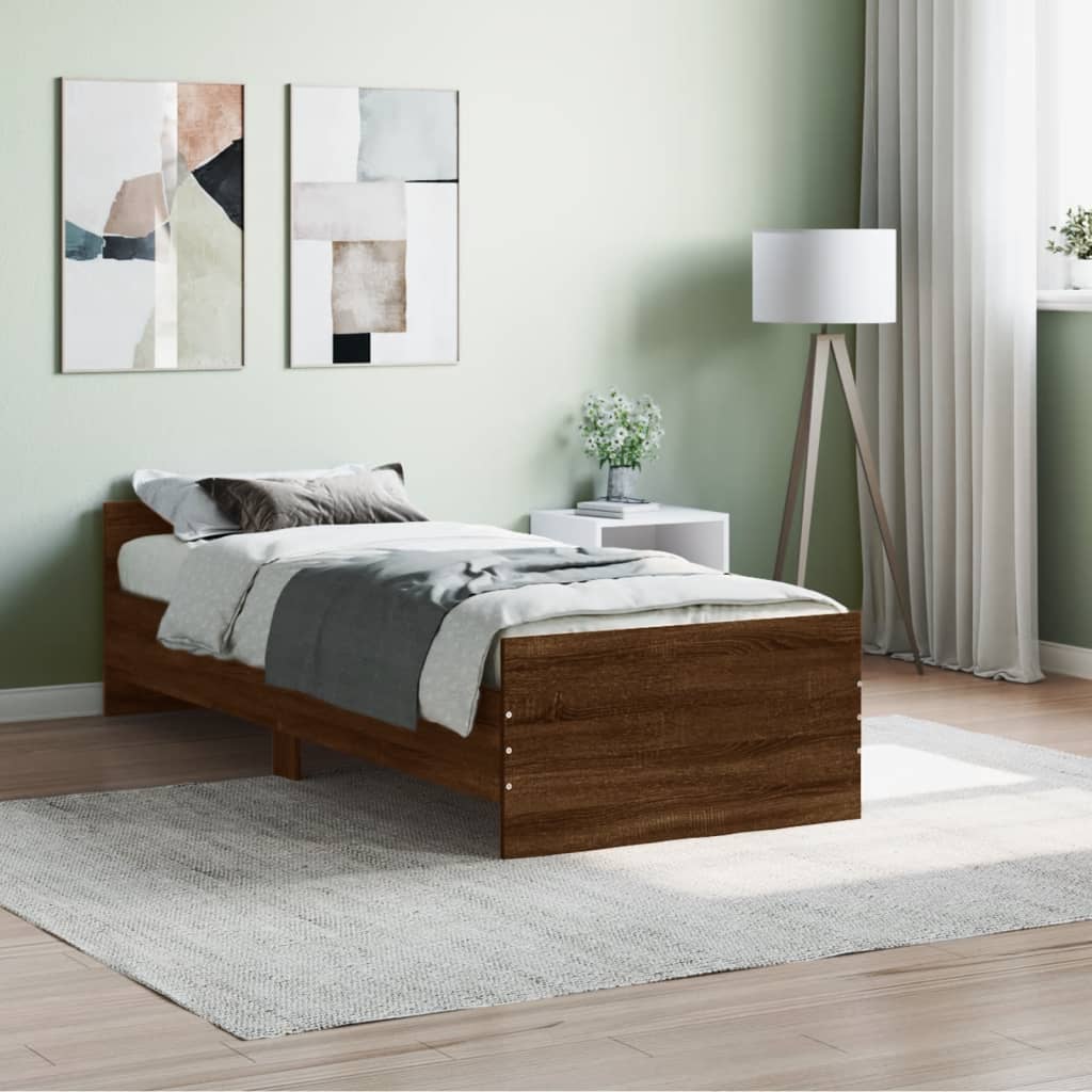 Bed frame without mattress brown oak 75x190cm engineered wood