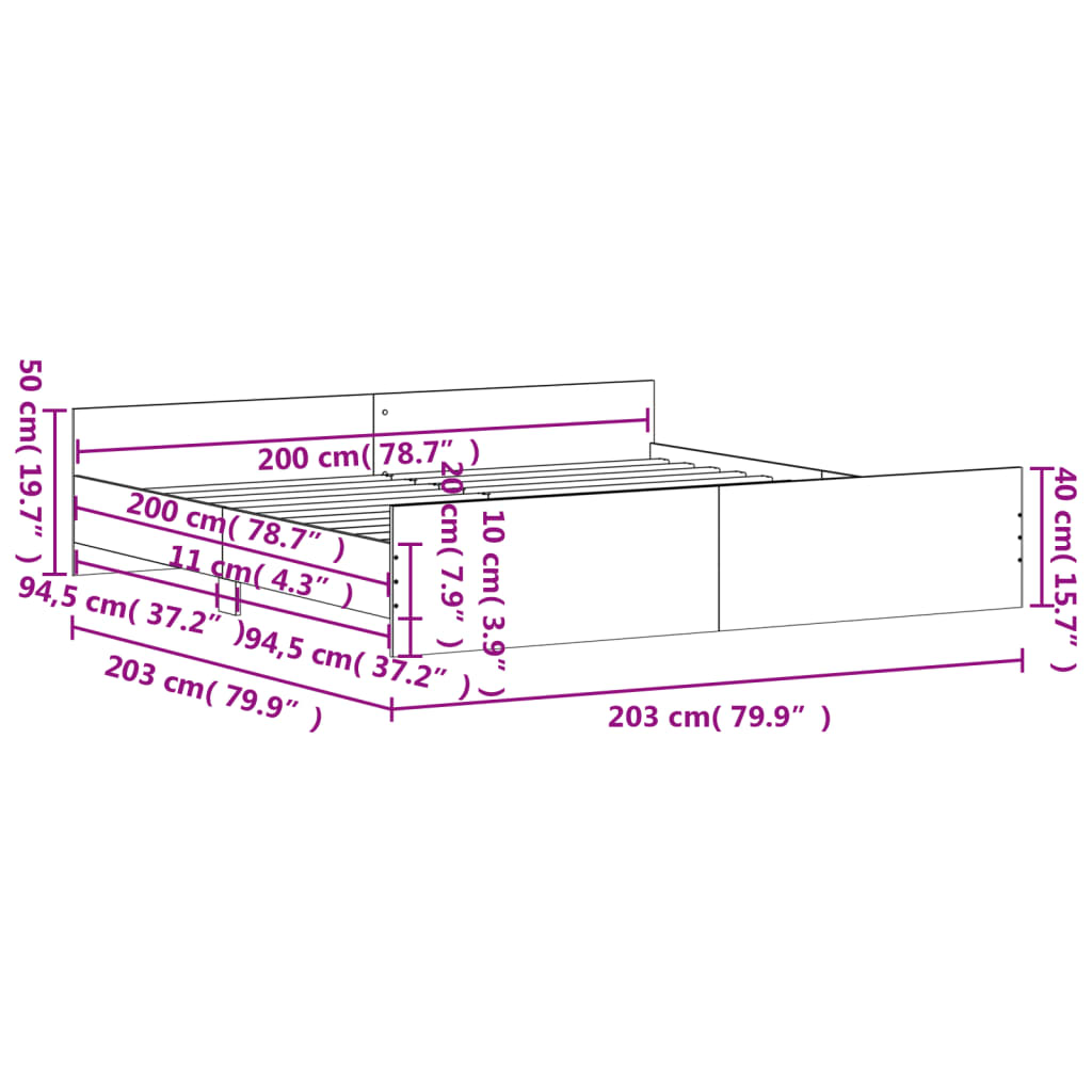 Cadre de lit sans matelas gris béton 200x200 cm