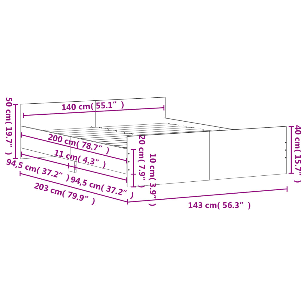 Cadre de lit sans matelas sonoma gris 140x200 cm