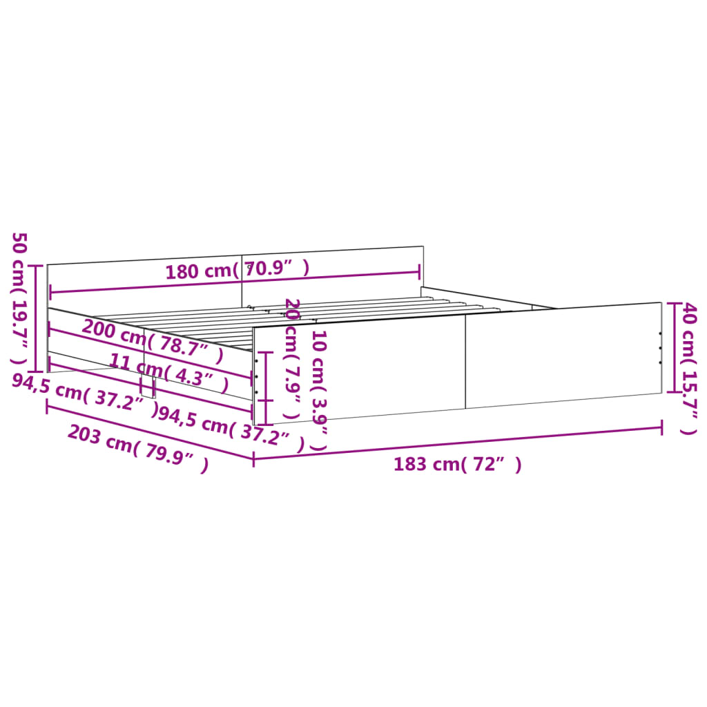 Cadre de lit sans matelas sonoma gris 180x200 cm