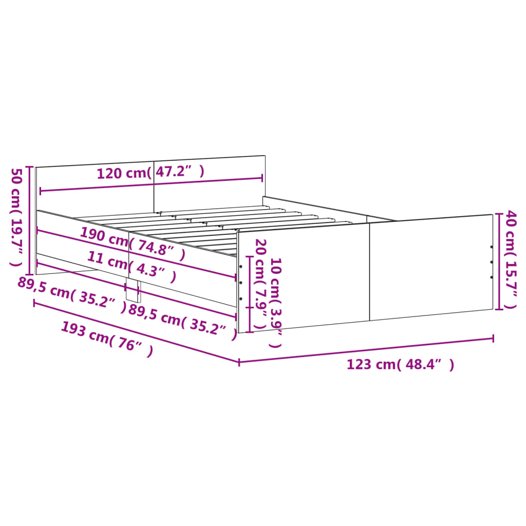 Bed frame without mattress sonoma oak 120x190 cm