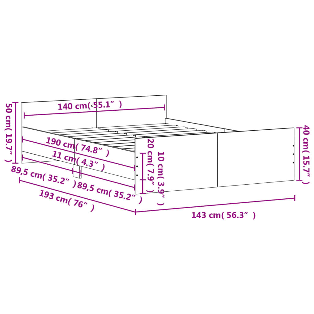 Cadre de lit sans matelas blanc 140x190 cm