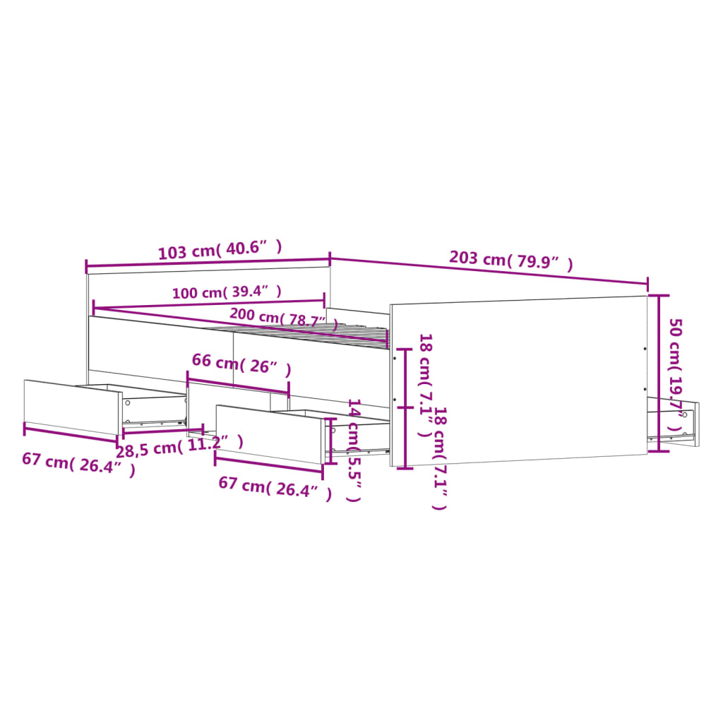 Bed frame without mattress sonoma oak 100x200 cm