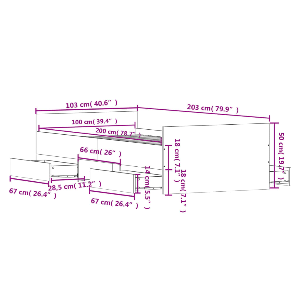 Cadre de lit sans matelas chêne marron 100x200 cm