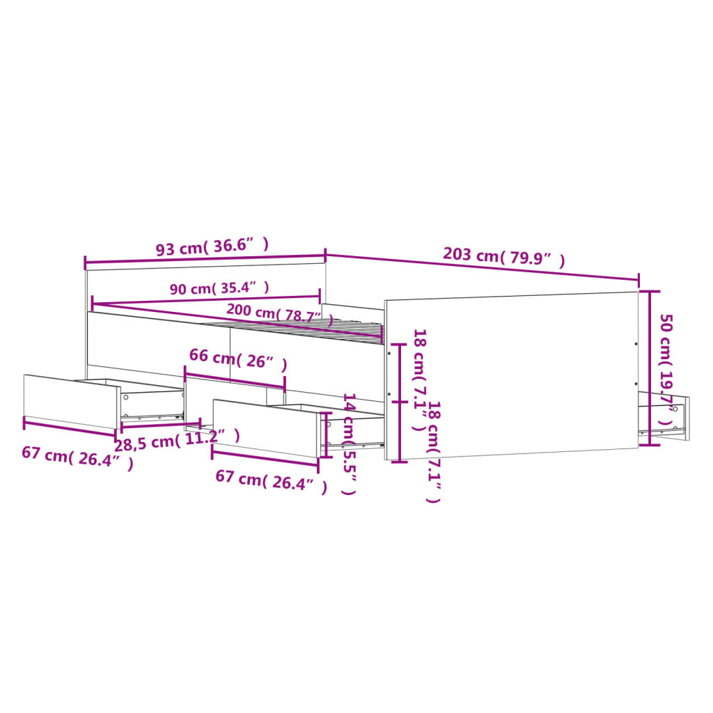 Cadre de lit sans matelas blanc 90x200 cm