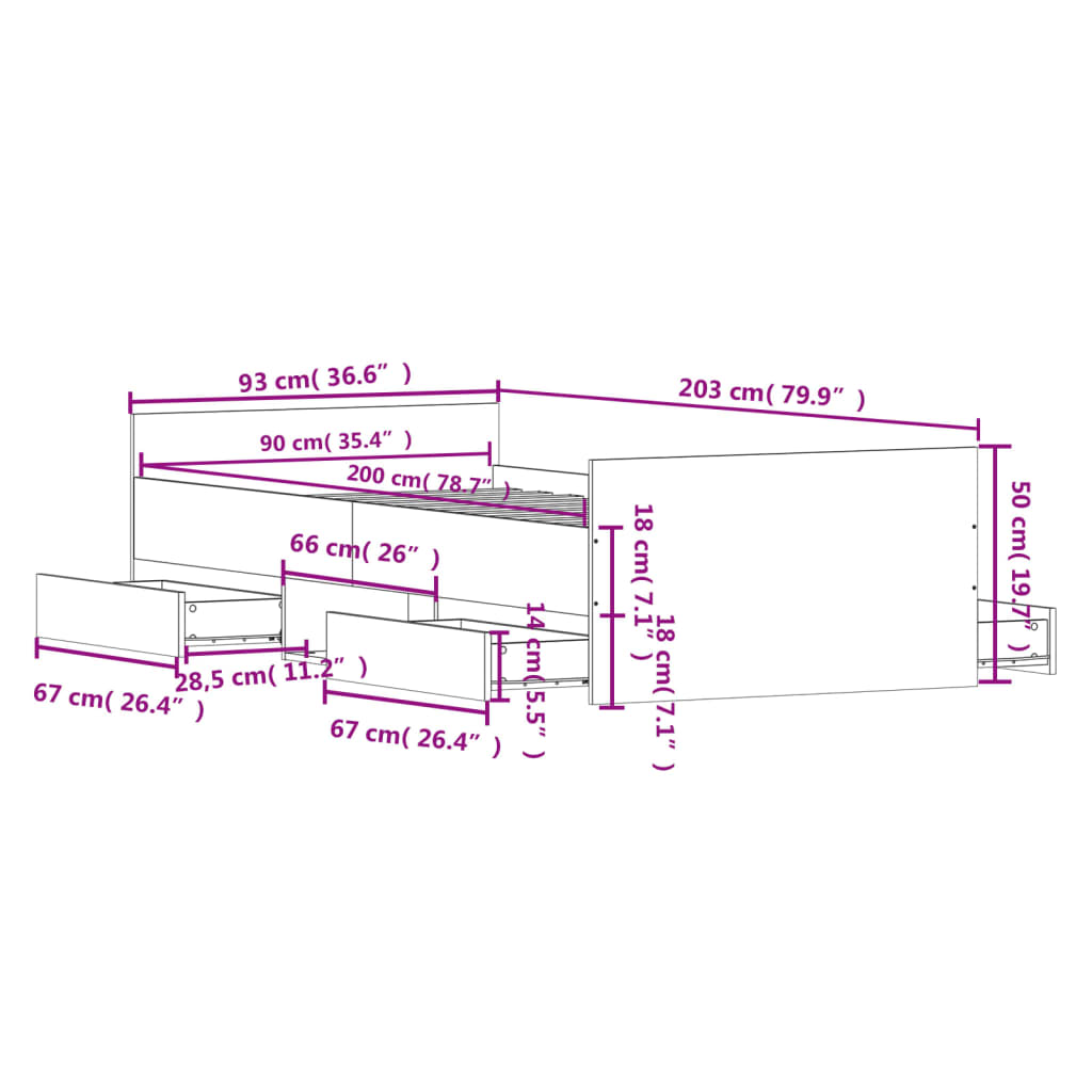 Cadre de lit sans matelas noir 90x200 cm