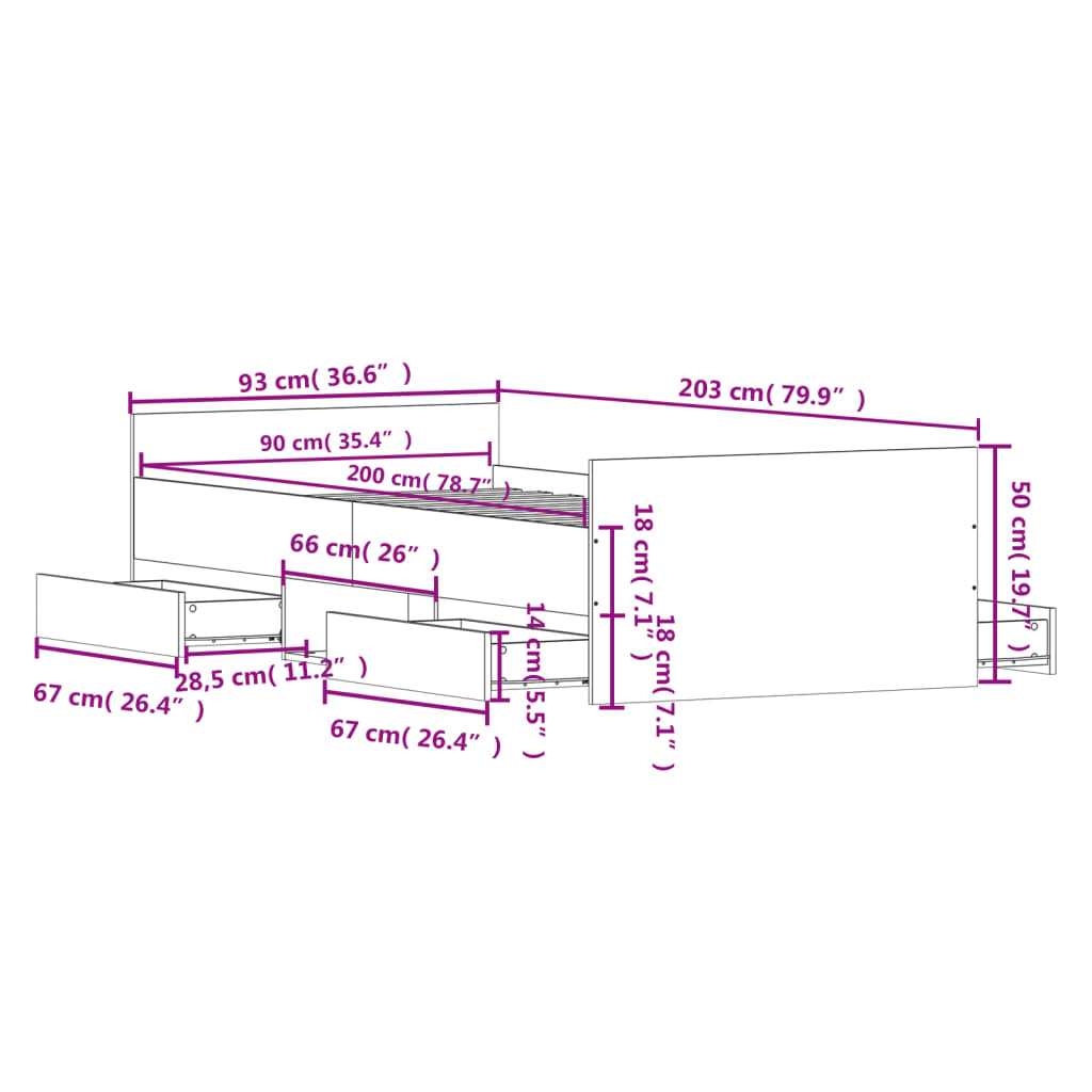 Cadre de lit sans matelas chêne fumé 90x200 cm