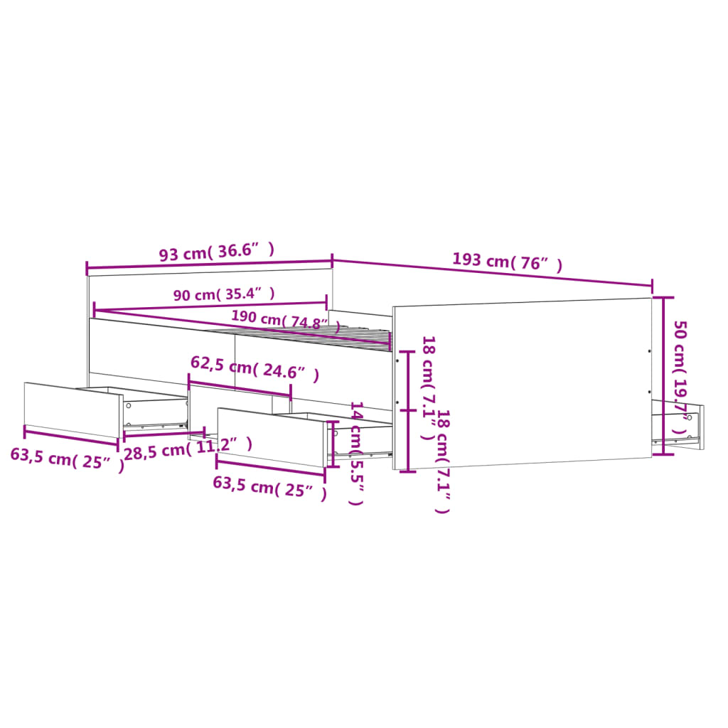 Cadre de lit sans matelas blanc 90x190 cm