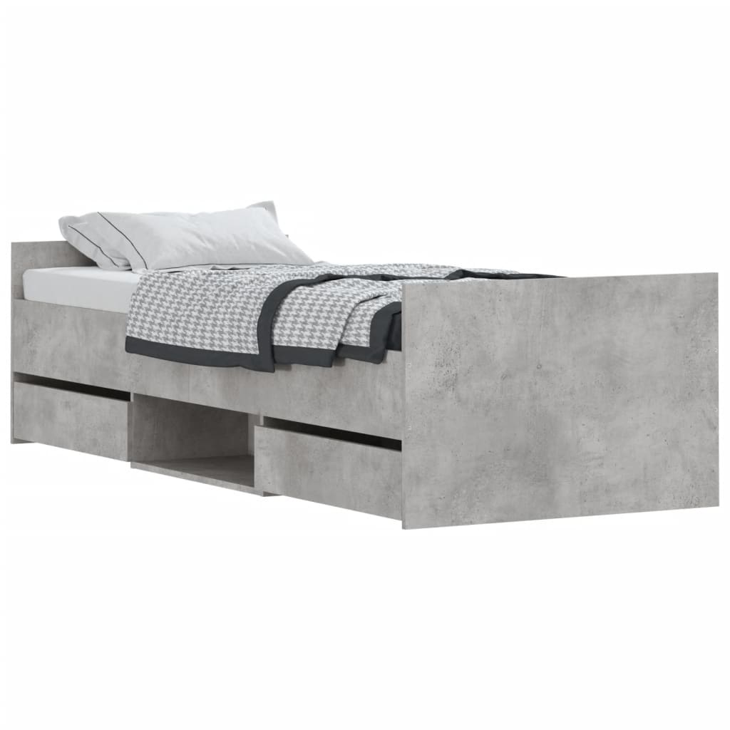 Cadre de lit sans matelas gris béton 75x190 cm