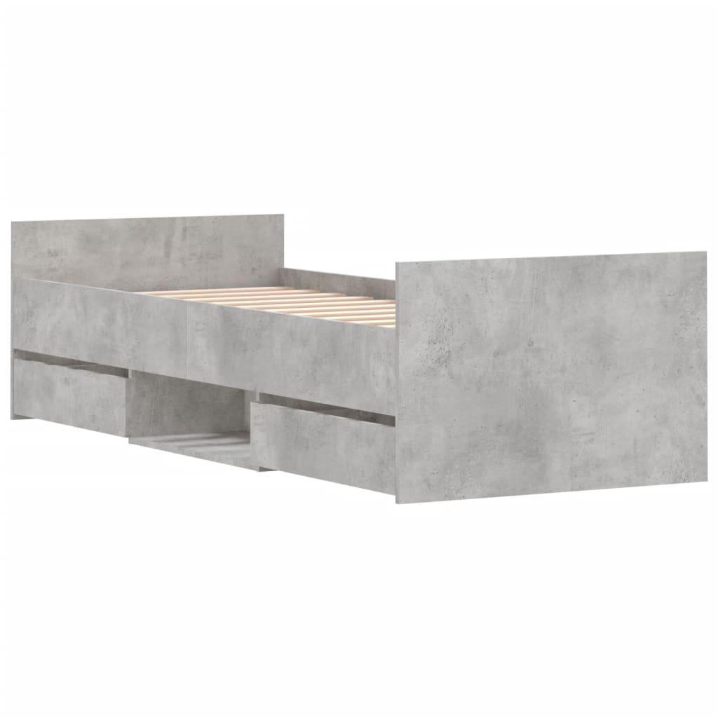 Cadre de lit sans matelas gris béton 75x190 cm