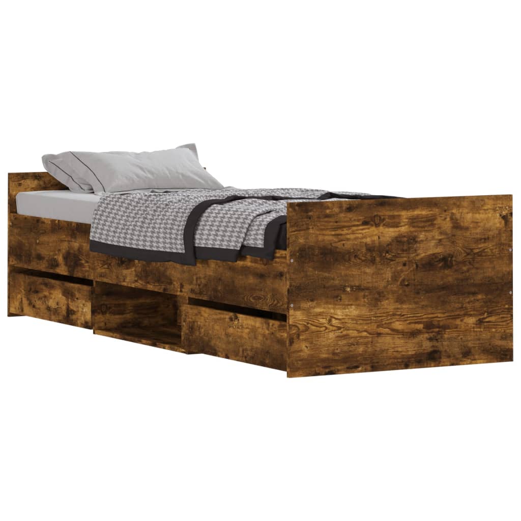 Cadre de lit sans matelas chêne fumé 75x190 cm