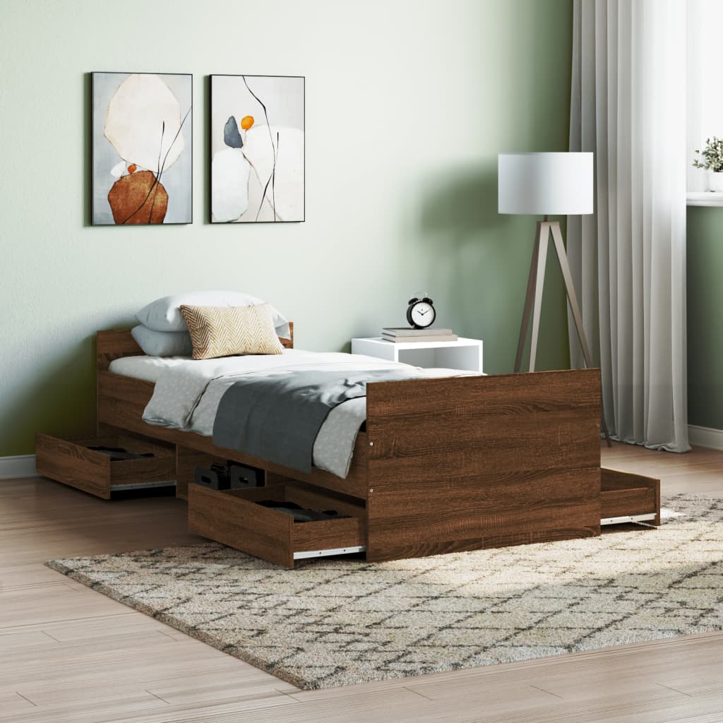 Bed frame without mattress brown oak 75x190 cm