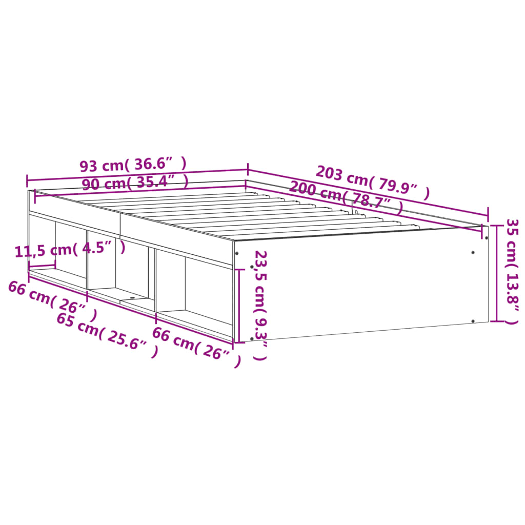 Bed frame without mattress white 90x200 cm