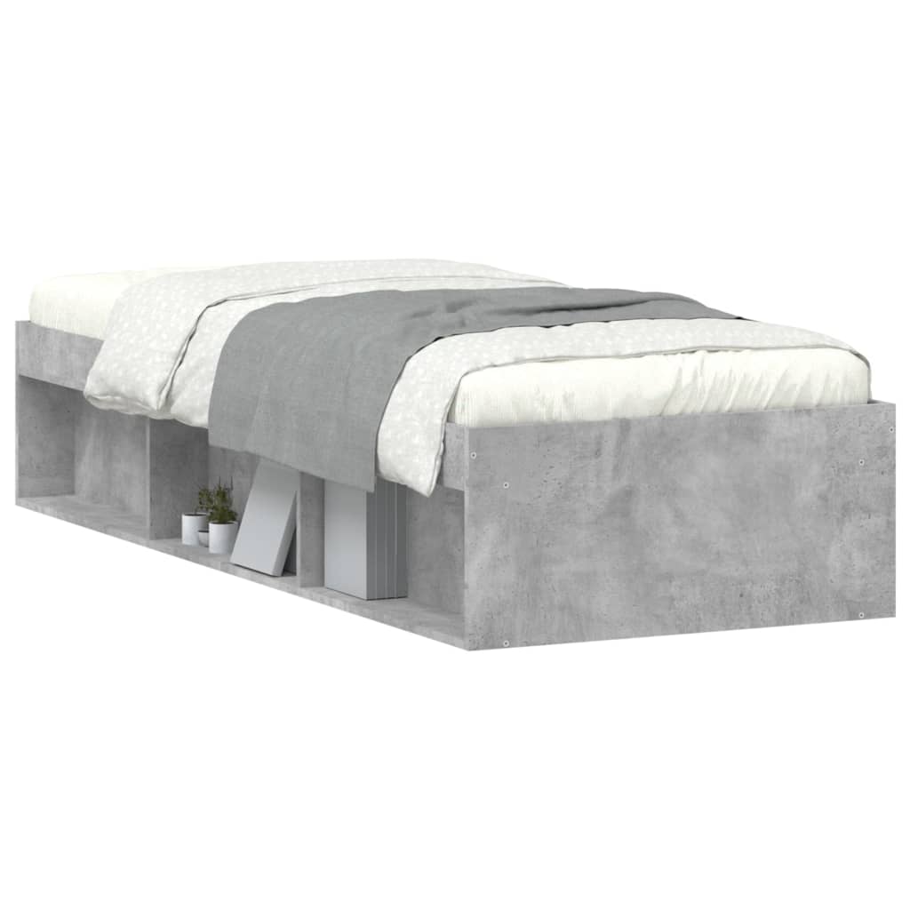 Cadre de lit sans matelas gris béton 75x190 cm