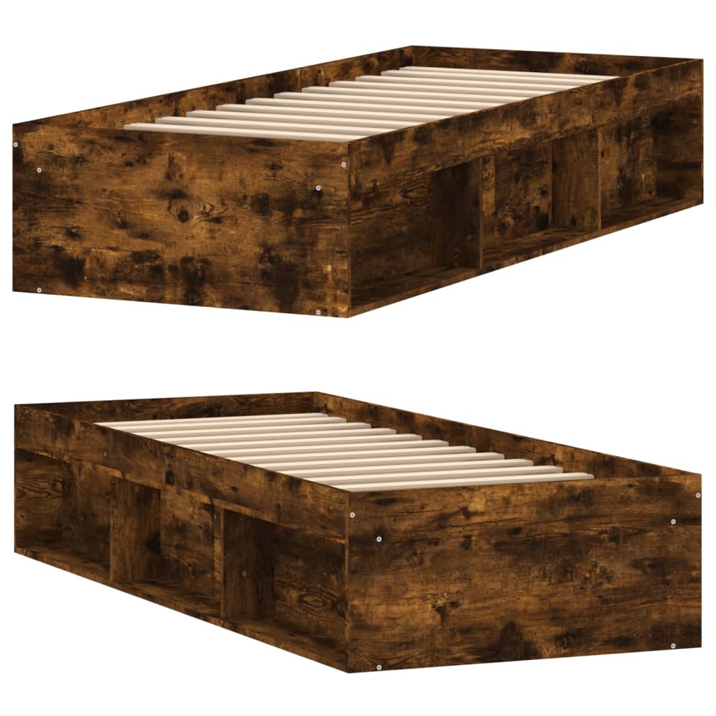 Cadre de lit sans matelas chêne fumé 75x190 cm