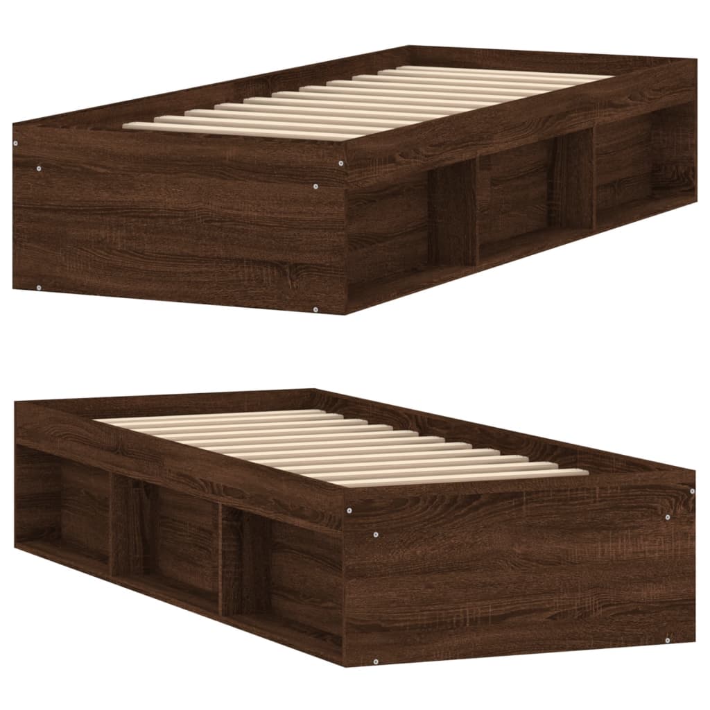 Bed frame without mattress brown oak 75x190 cm