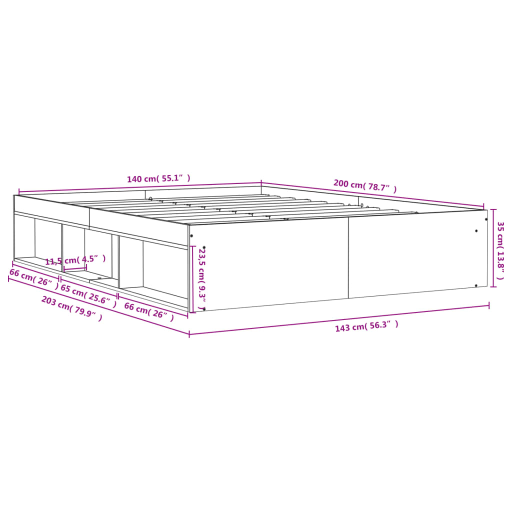 Cadre de lit sans matelas sonoma gris 140x200 cm