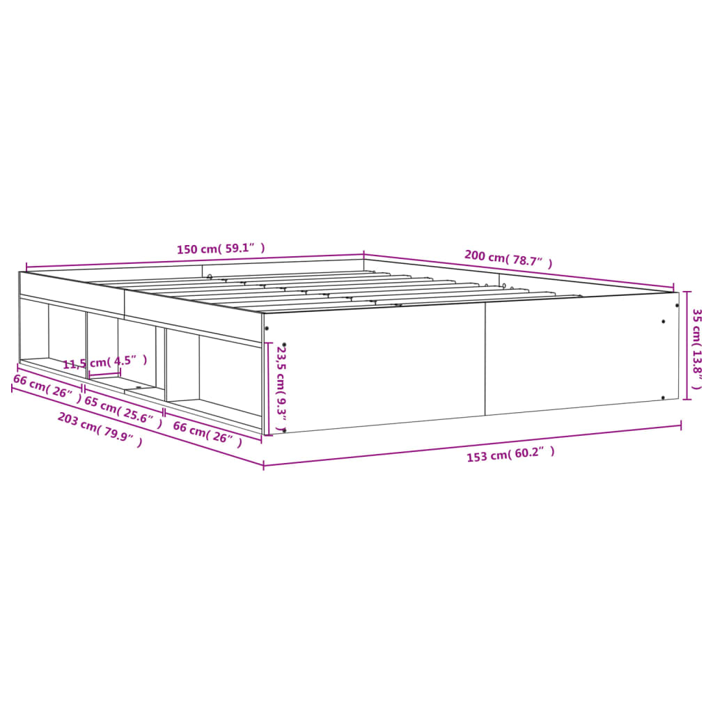 Cadre de lit sans matelas gris béton 150x200 cm