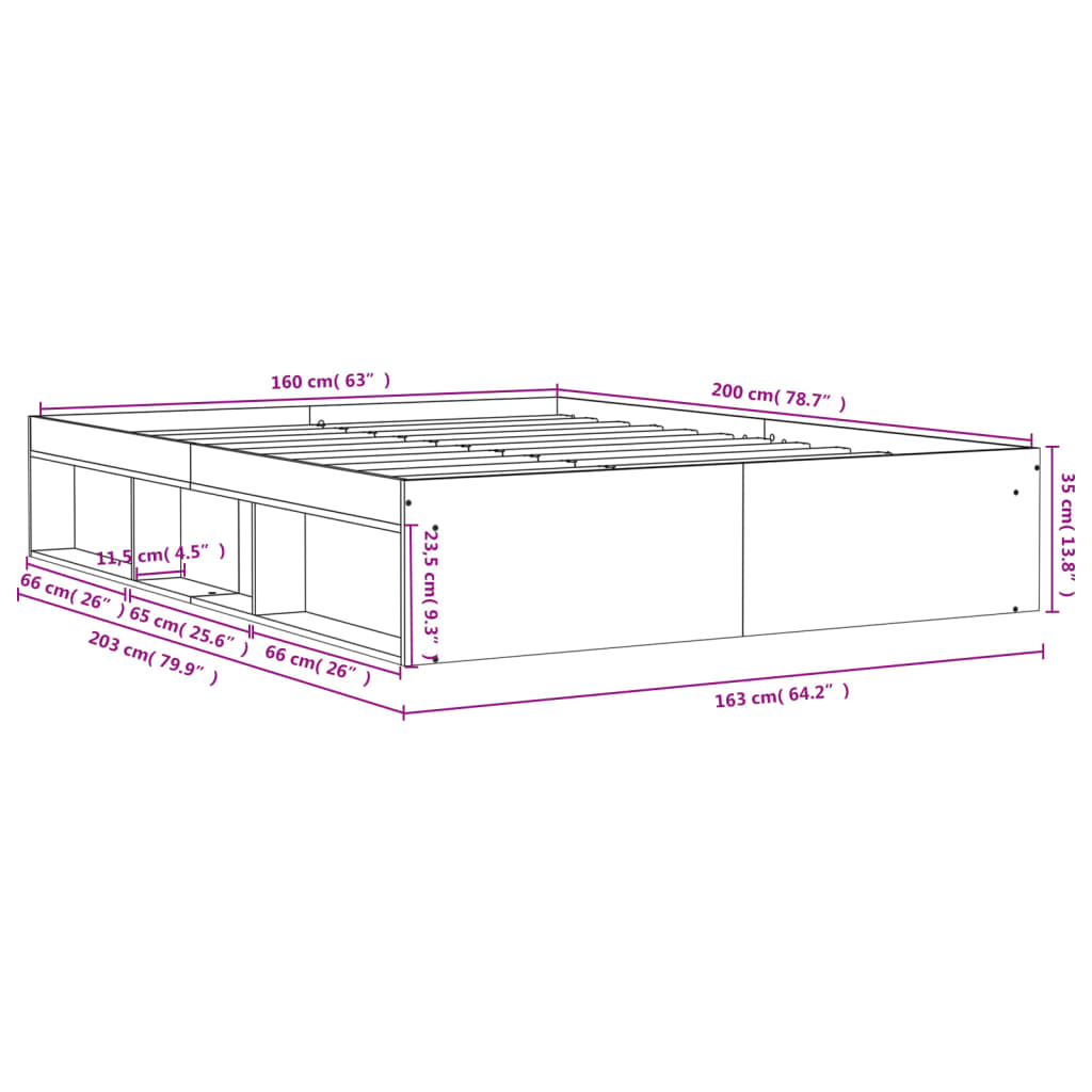 Cadre de lit sans matelas gris béton 160x200 cm