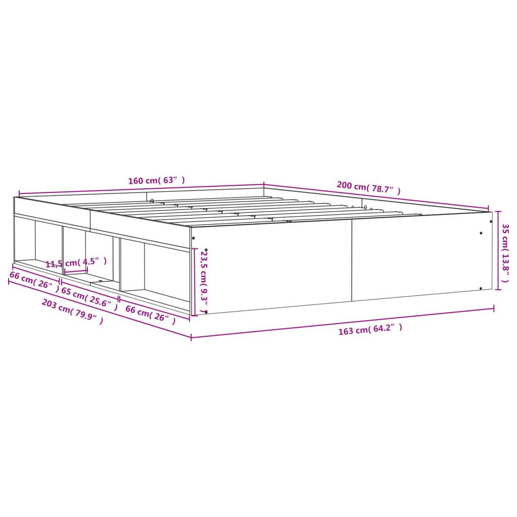 Cadre de lit sans matelas sonoma gris 160x200 cm